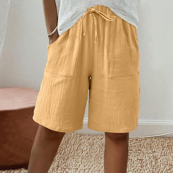 Aobny Black Stretchy Women's Shorts Flowy Bermuda Pants with Pockets High Waisted Spandex Fashion Pants,M