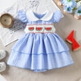 thumbnail image 2 of Girls Fly Sleeve Plaid Romper Embroider Bodysuits Dress Versatile Dailywear 0-3 Months, 2 of 6
