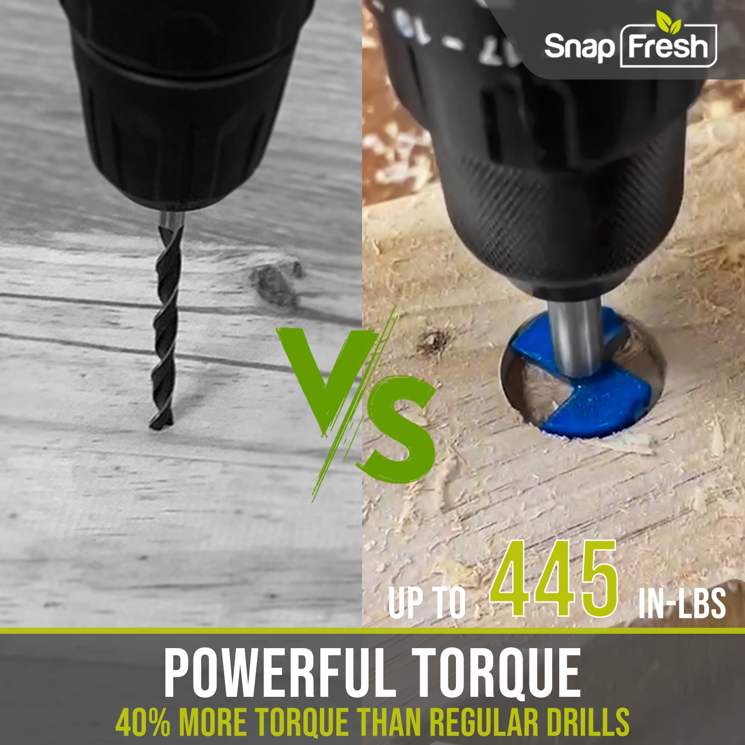 SnapFresh 20V Cordless Drill,1/2 Metal Chuck , 445In-Lbs, 21+1 Torque Setting, 2.0Ah Battery