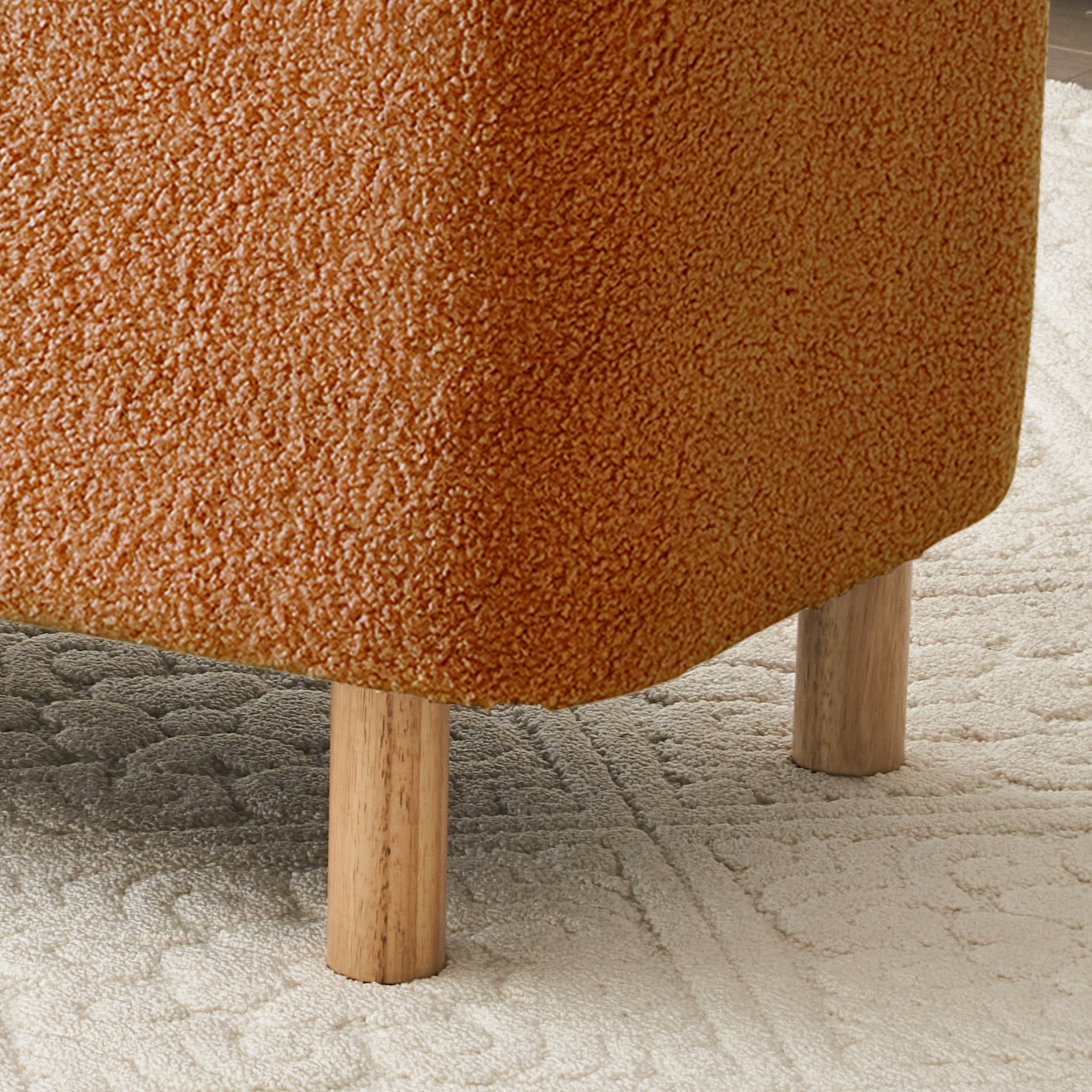 Othniel 39.5" Orange Boucle Storage Ottoman Bench Wood Legs Modern Footrest for Living Room Bedroom