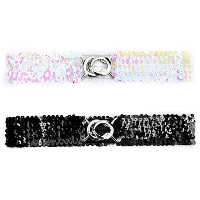 Lady Sequins Decor Metal Entrelazado Hebillas Cinturón elástico Negro y multicolor Fit Waist Girth:19.68/50cm to 29.52/75cm