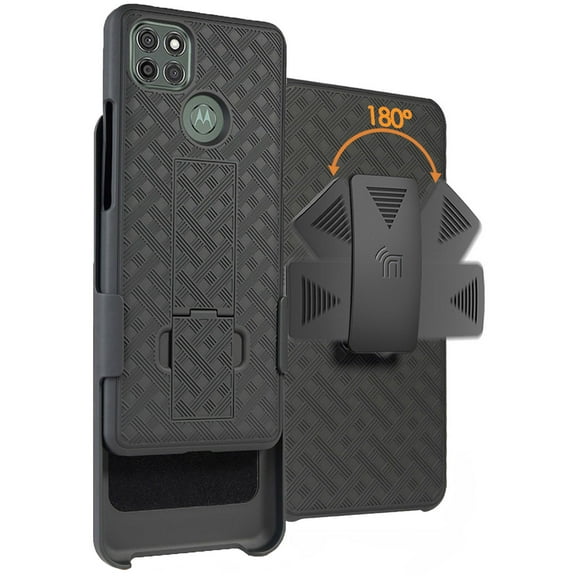 Case with Clip for Moto G9 Power, Nakedcellphone [Black Tread] Kickstand Cover with [Rotating/Ratchet] Belt Hip Holster Combo for Motorola G9 Power Phone (XT2091-3)