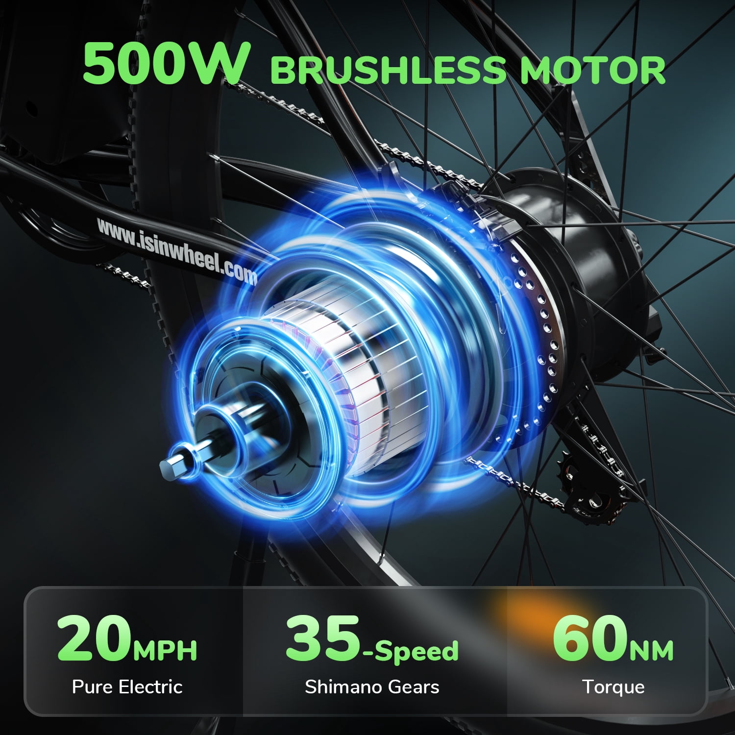 iSinwheel M10-W Electric Bike Adult 500W, 26"Commuting Electric Mountain Bike 20mph 55+ Miles, 36V Removable Battery, Professional 35-Speed, Front Fork Suspension Lightweight Electric Bicycle