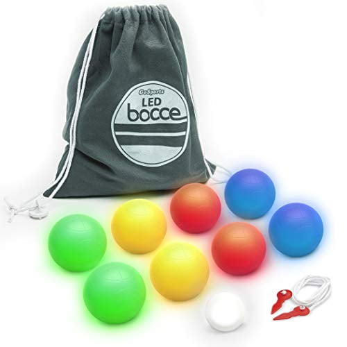 GoSports Jeu de Balles Bocce 85mm Comprend 8 Balles Bocce Lumineuses (8.5oz Chacune), Pallino, Étui et Corde de Mesure