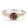 thumbnail image 2 of Gem Stone King 1.03 Ct Red Tiger Eye E-F Lab Grown Diamond 925 Silver and 10K Yellow Gold Ring, 2 of 4