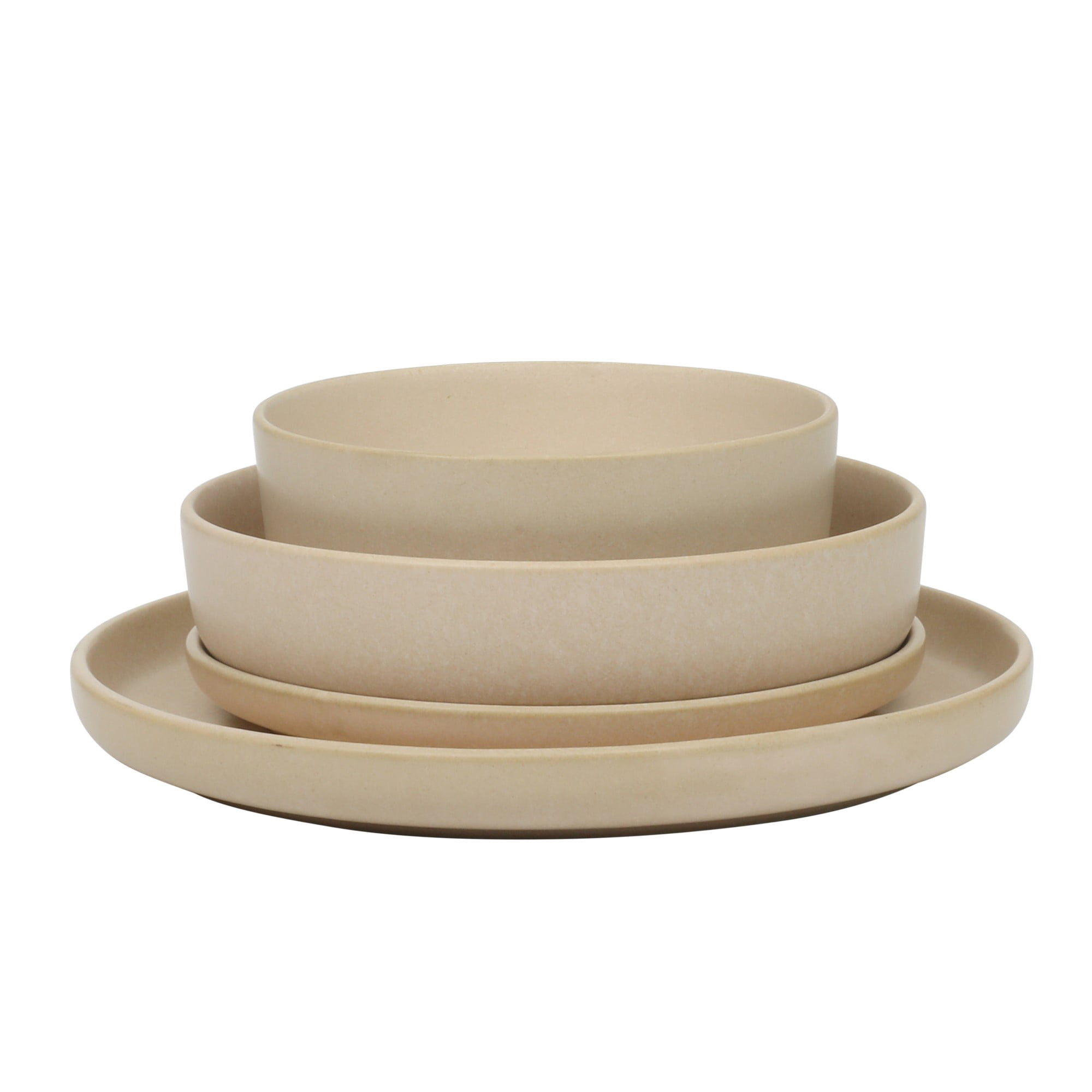 Gibson Soho Lounge Pasco 16 Piece (Service for 4) Plates and Bowls Double Bowl Reactive Glaze Dishes Stoneware Ceramic Dinnerware Set - Cream