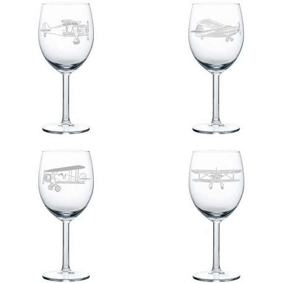 Set of 4 Wine Glass Goblet Aviation Airplanes (10 oz)