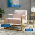thumbnail image 5 of Accent Chair, Velvet, Metal Steel, Gold Pink, Modern Contemporary Urban Design, Living Lounge Room Hotel Lobby Hospitality, 5 of 8