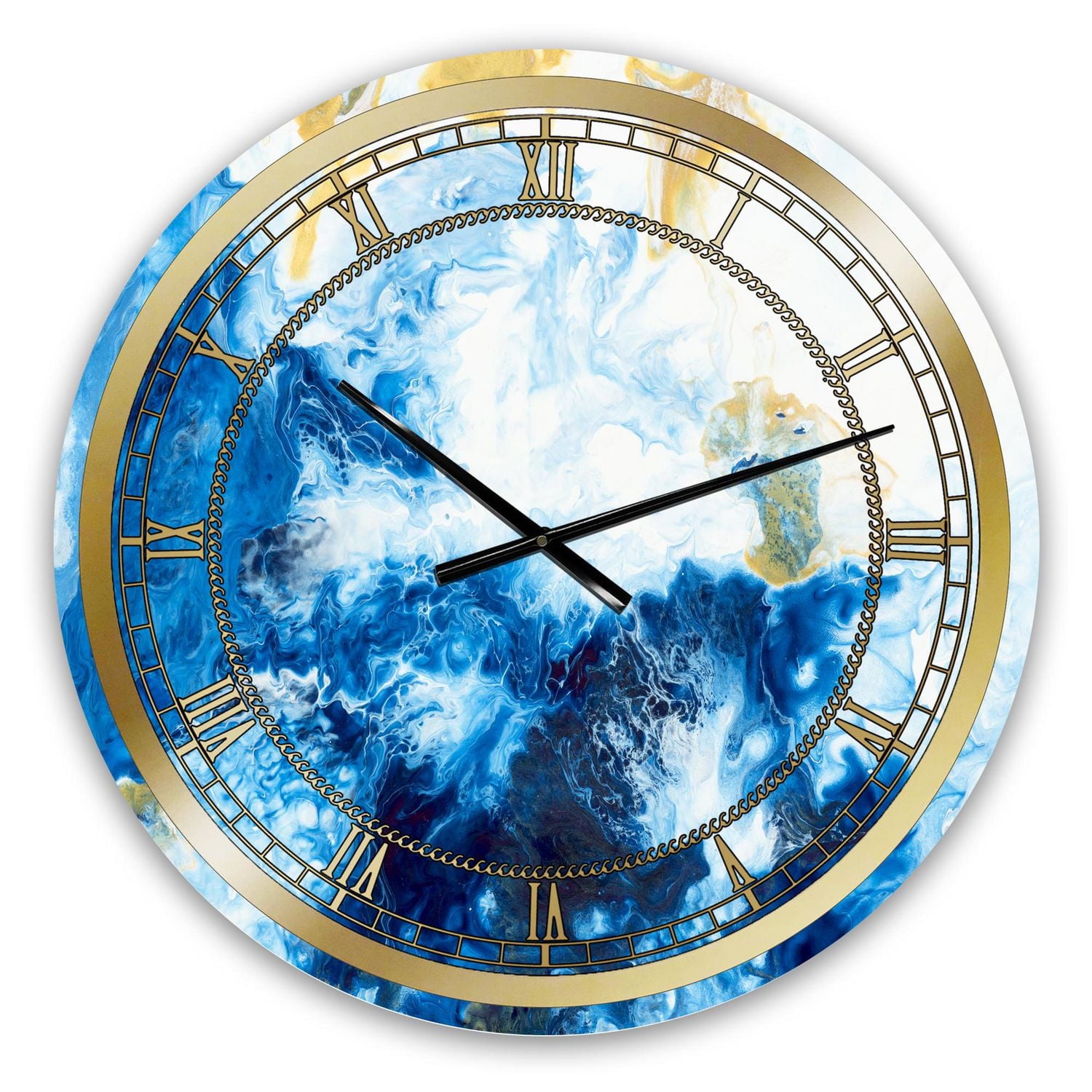 Designart 'Blue and Gold Ocean Abstract Marble' Glam wall clock