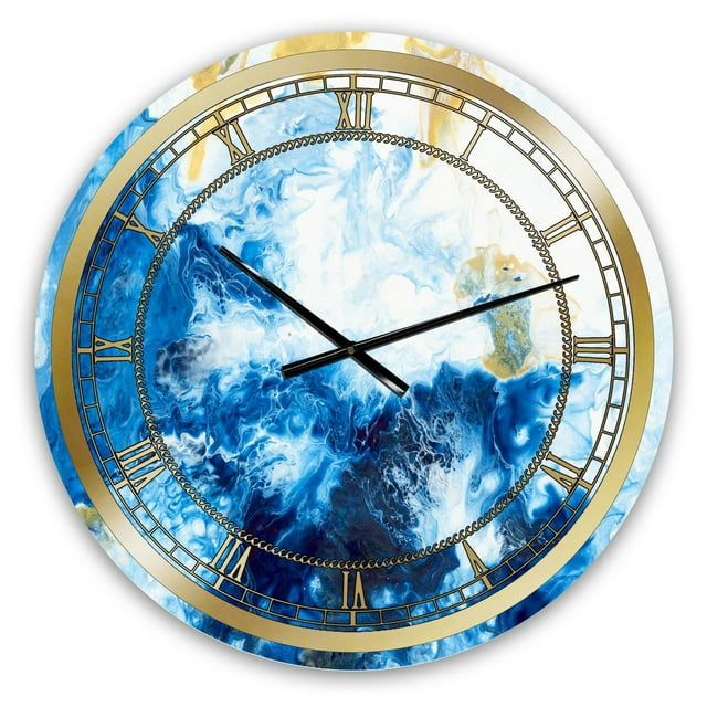 Designart Marbre abstrait océan bleu et or horloge murale
