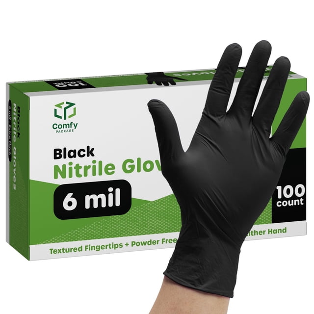 Guantes desechables, paquete cómodo, 100 unidades, nitrilo negro, L