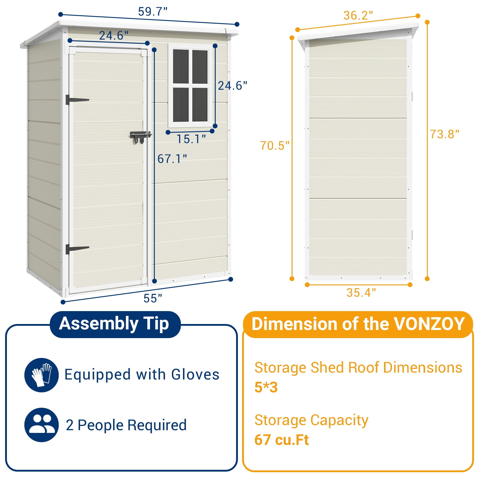 ELPOSUN Outdoor Storage Shed 5x3 FT, Resin Garden Shed for Bike, Garbage Can, Tool, Plastic Outside Sheds & Outdoor Storage Storage Box with Lockable Door for Backyard, Patio, Lawn, Sandstone