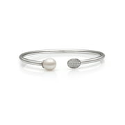 Cultured Freshwater Pearl and Sterling Silver Cz Bangle, 6.25"