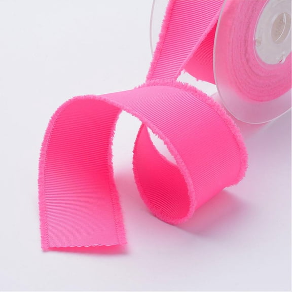 1Roll Polyester Frayed Grosgrain Ribbons Printed with Fringe Tassel Hot Pink 1-1/2 inch(38mm) about 50yards/roll(45.72m/roll)