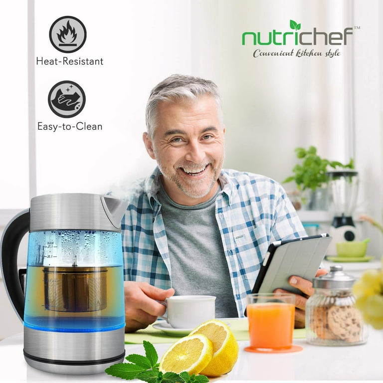 NutriChef PKWTK75 Digital Hot Water Glass Kettle with Tea Filter