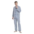 thumbnail image 3 of Amaxer Mens Cotton Pajama Set Cozy Button Up Sleepwear with Pockets Long Sleeve Lounge Wear Navy bulue white stripes M, 3 of 7