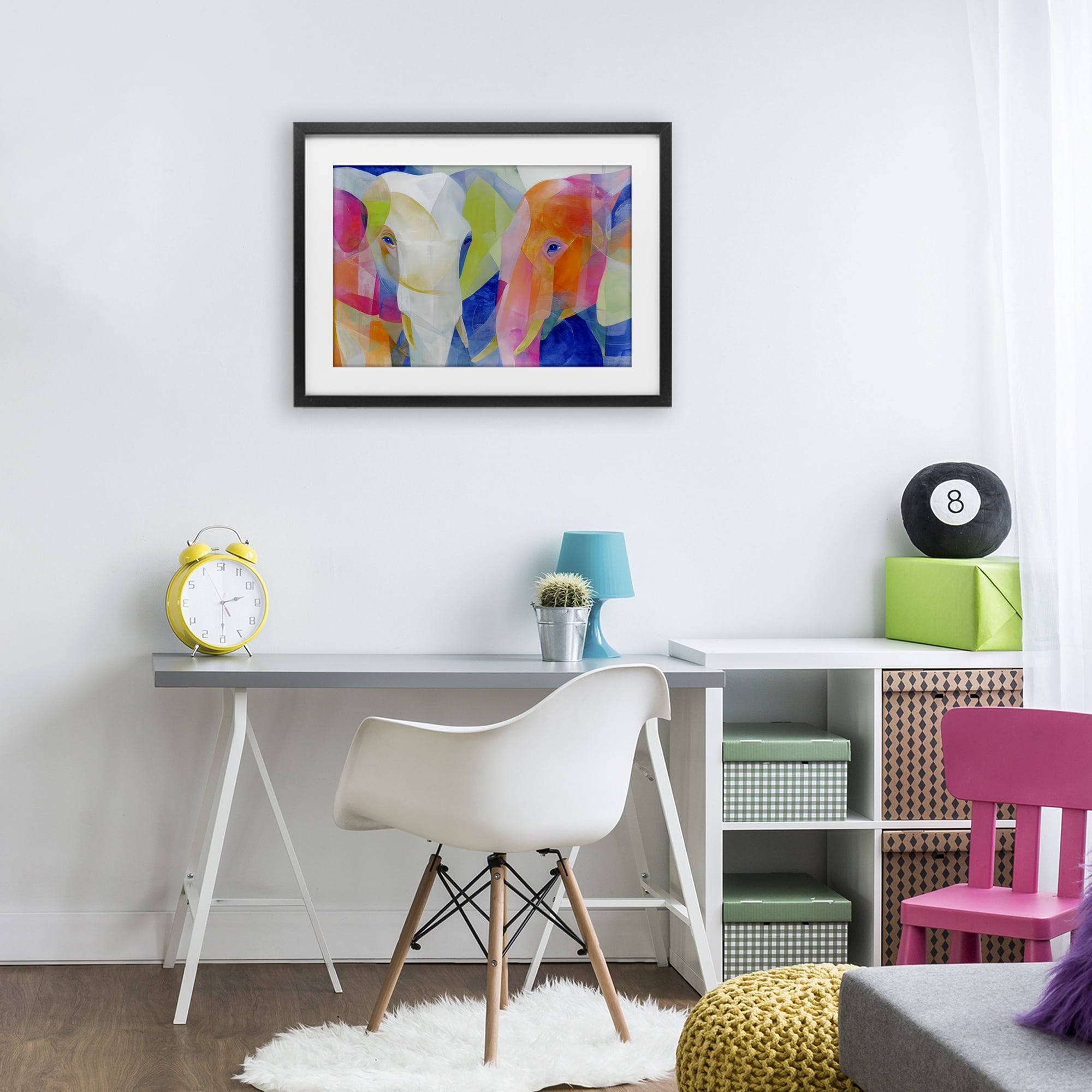 Stupell Industries Two Elephants Geometric Composition Black Framed Print Under Glass, design by Chromatic Storm Studio