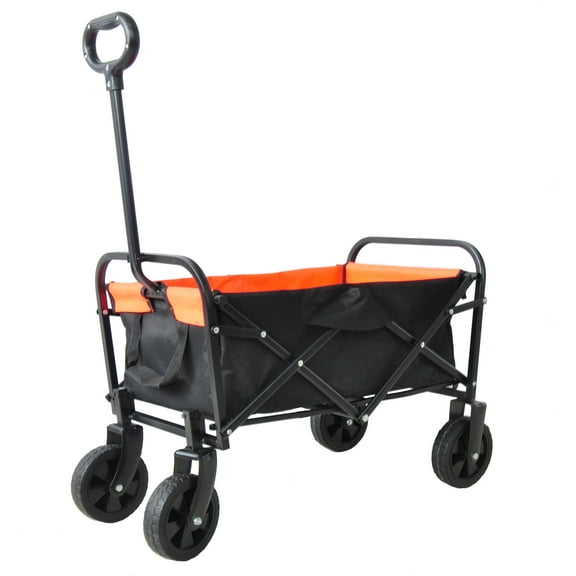 Yoneston Mini Folding Wagon Cart, Multipurpose Collapsible Utility Wagon for Beach Camping Picnic Garden Grocery Shopping, Black Orange