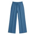 thumbnail image 4 of ITSAME Girls Wide Leg Pants, Loose Fit Cotton Linen Elastic Waist Kids Casual Pants with Pockets Blue Size 3-4, 4 of 7