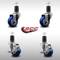 thumbnail image 2 of 3 Inch SS Blue Poly Wheel Swivel 1-5/8 Inch Expanding Stem Caster Set 2 Brakes, 2 of 2