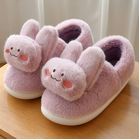 

uikmnh Women Shoes Couples Women Slip On Furry Plush Flat Home Winter Round Toe Keep Warm Cartoon Rabbit Slippers Shoes Purple 8.5
