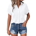 thumbnail image 2 of Womens Gauze Shirts Button Down Dress Shirts Casual Short Sleeve Textured Collared Summer Work Blouse Camping Clothes White XL, 2 of 5
