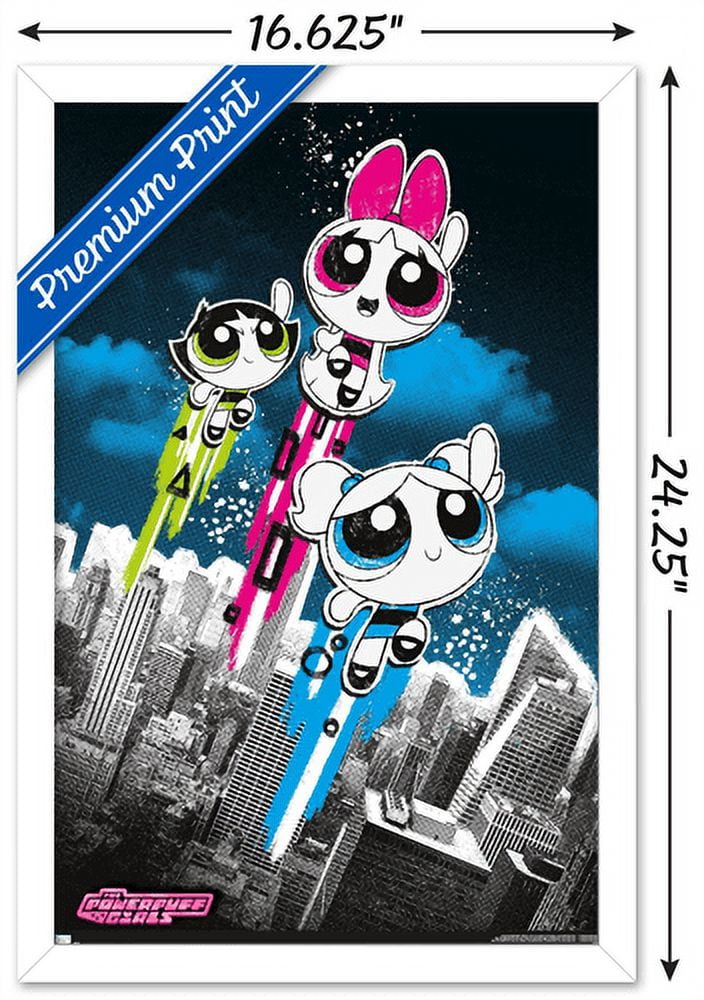 The Powerpuff Girls - Group City Wall Poster, 14.725" x 22.375", Framed