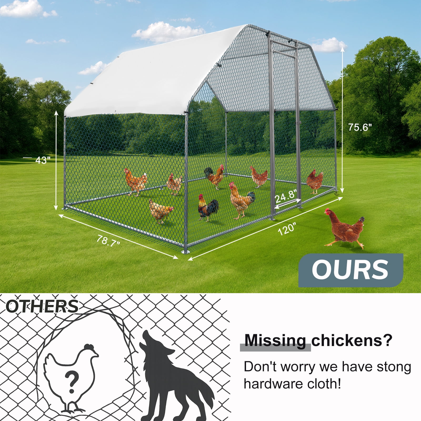 Ktaxon Chicken Coop, 6.5' x 9.8' x 6.5' Metal Poultry Cage with