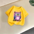 thumbnail image 5 of Spazoro Girls Graphic T-Shirts Tee, Cotton Owl Print Crew Neck Short Sleeve Casual Tops for Kids Yellow Size 6-8, 5 of 7