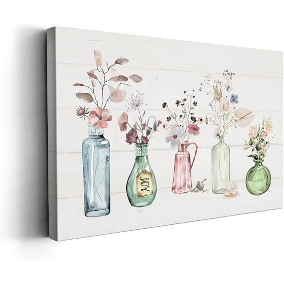 Bathroom Decor Wall Art Flowers Glass Jar Poster Floral in Mason Jar Bottles Farmhouse Picture Canvas Print Décor for Bathroom Bedroom Framed Artwork 12x16 inch