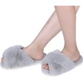 thumbnail image 5 of Women's Fuzzy Slippers Cross Band Memory Foam House Slippers Open Toe（Size：5-6）, 5 of 5