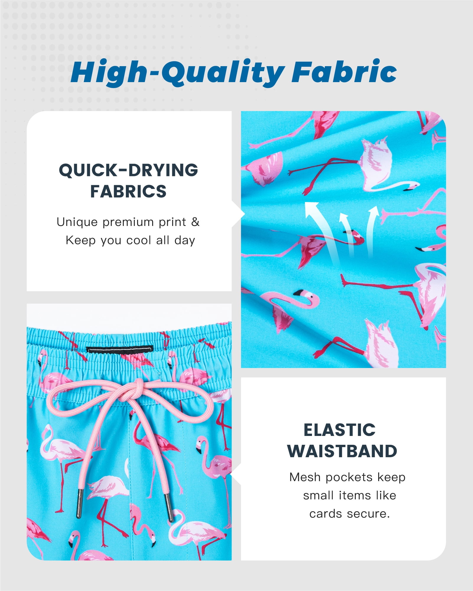 SURF CUZ Mens Swim Trunks with Compression Liner Mens Swimming Trunks 5 Inch Bathing Suit with Zipper Pockets Quick Dry Swim Shorts Blue Flamingo Medium