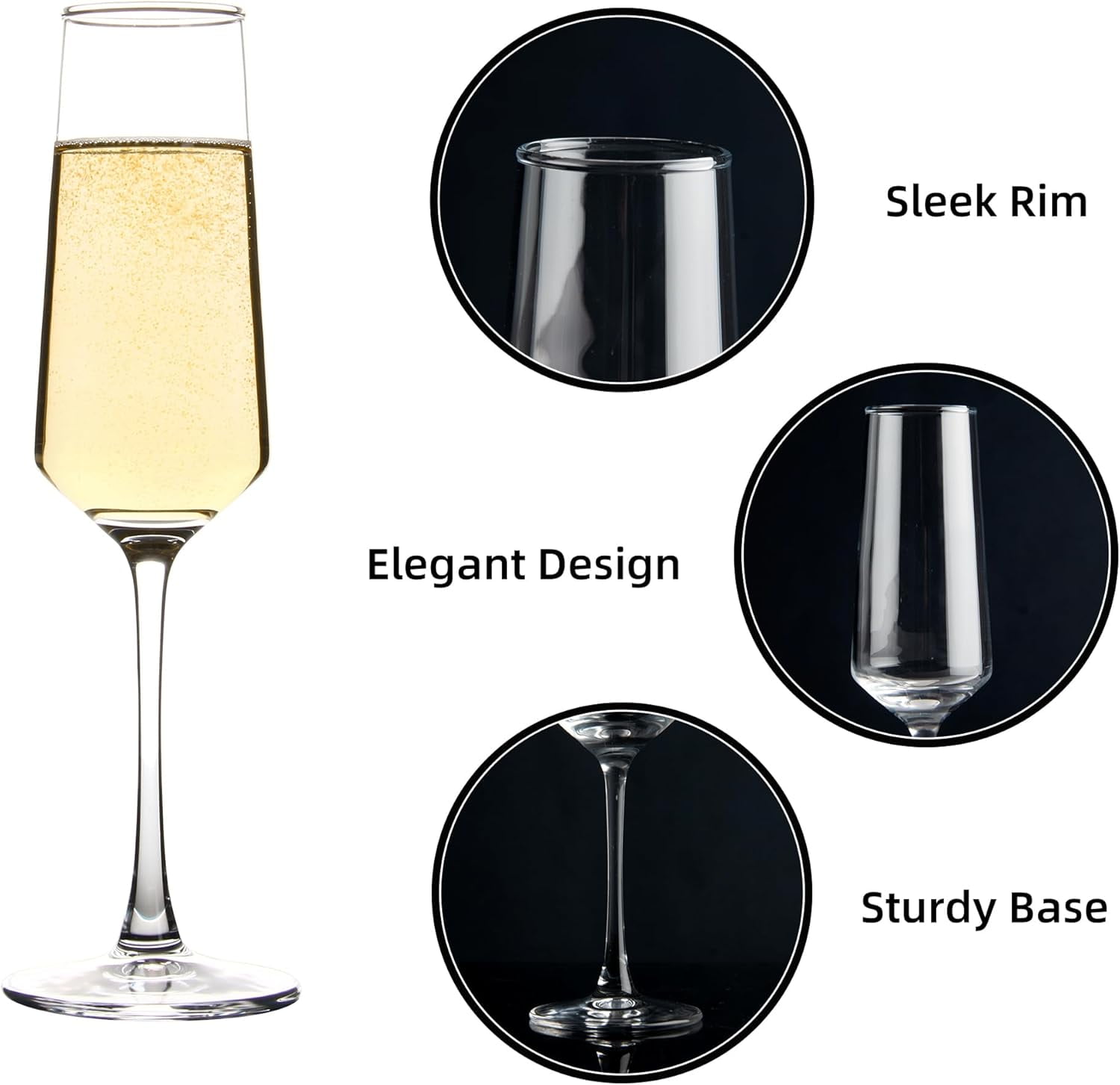 Champagne Glasses Set of 12, Elegant Champagne Flutes, Modern Sparkling Wine Glasses for Home Bar, Wedding, Anniversary, 7.5 oz, Clear