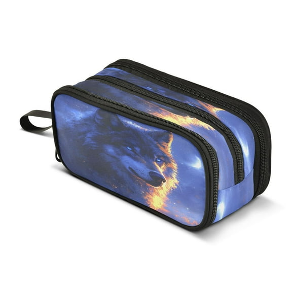 ALAZA Wolf at Night Pencil Case Bag 3 Compartment Pen Pouch Large Storage Holder Box Organizer