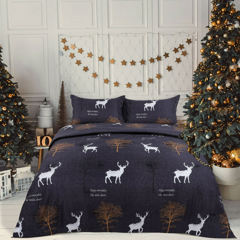 Piccocasa 3PC All Season Deer Bedding Comforter Set Twin Blue