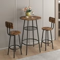 thumbnail image 3 of 3 Piece Bar Table Set, Modern Round Bar Table with Stools & Metal Shelf for 2 Kitchen Counter Height Wood Top Bistro for Breakfast Nook Living Room Small Space Restaurant, Brown, 3 of 8