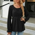 thumbnail image 4 of cfhntfmh Casual Shirts for Women Fashion Crewneck Long Sleeve Flowy Dressy Tops Loose Pleated Badydoll Blouses, 4 of 7
