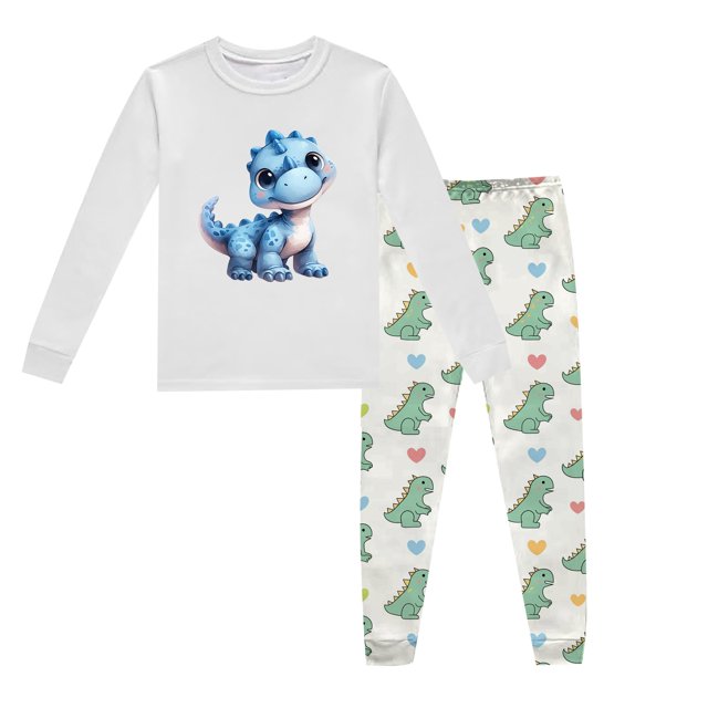 Pyjamas pour Bébé Ensemble de Pyjama Imprimé Dinosaure Col Rond Manches Longues Pantalon 2 Pcs Printemps Automne Pyjamas pour Garçon Gris Clair 4 Ans-5 Ans