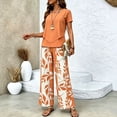 thumbnail image 6 of Guluxicc 2 Piece Women's Outfit Sets Crew Neck Short Sleeve Double Layer Hem Top Leaf Print Wide Leg Pants, 6 of 7