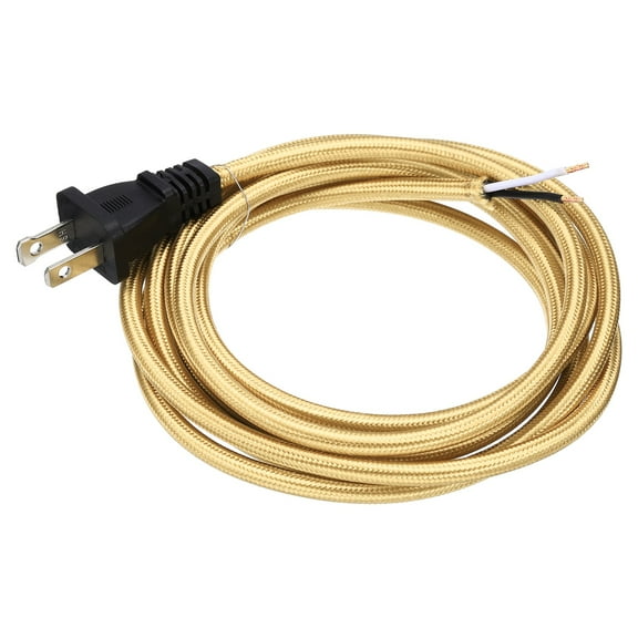 Uxcell 6Ft 18/2 Cloth Covered Lamp Cord with Plug, Vintage Electrical Lamp Cord with Stripped Ends for Extension Wiring DIY Repairing, Light Gold