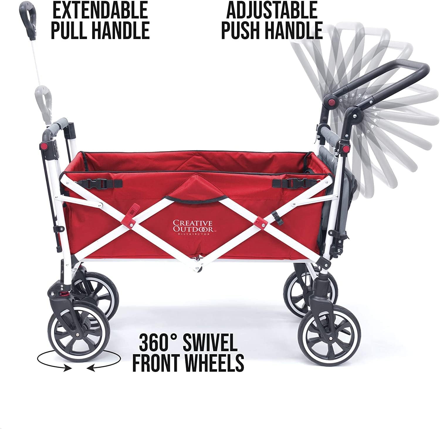 Creative Outdoor Titanium Series Push Pull Wagon Stroller with Canopy Folding Wagon for Kids, Red/Gray