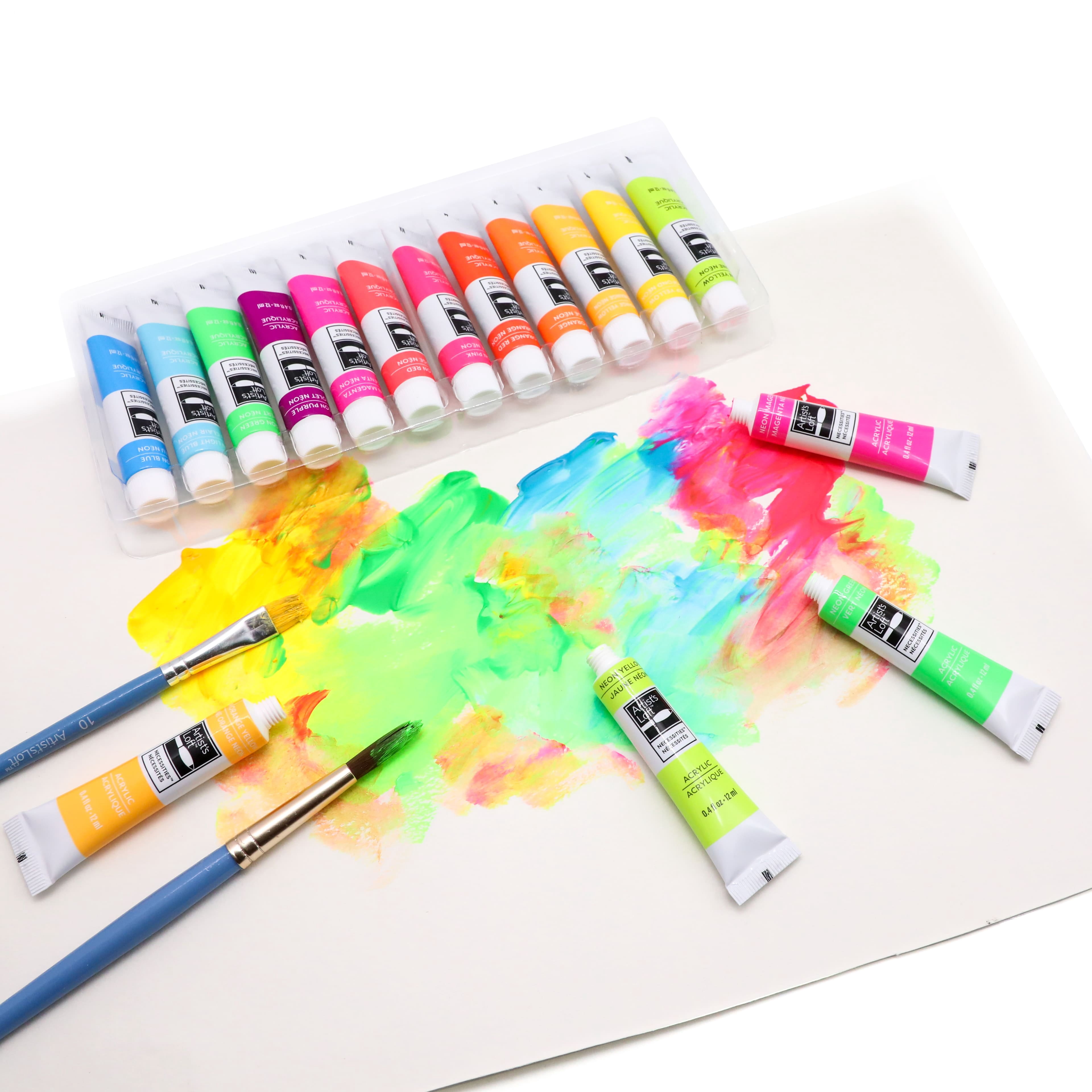 12 ct. (144 total) Neon Acrylic Paints by Artist's Loft Necessities - Assorted Bright Neon Colors – Water-Based - Fast-Drying Paint for Crafts - Canvas - and Mixed Media - 12 Pack