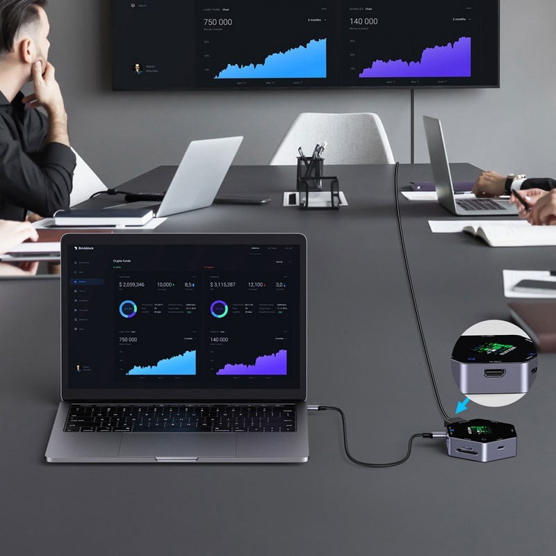 8-in-1 USB C Hub Docking Station with Smart Digital Display, 4K@60Hz HDMI, USB 3.1 10Gbps Ports, SD/TF Card Reader, Type C Multiport Adapter for MacBook Pro, iPad, and Laptop