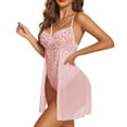 thumbnail image 4 of WZXFASHION Lingerie pour Femmes Floral à Boutons-Pression Nuisette en Dentelle Rose G, 4 of 8