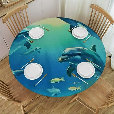 

Autua Dolphins Ocean Man Round Table Cover Stain Resistant Washable Indoor Outdoor Kitchen Dining Wedding Parties Waterproof Polyester Fabric 31 -35