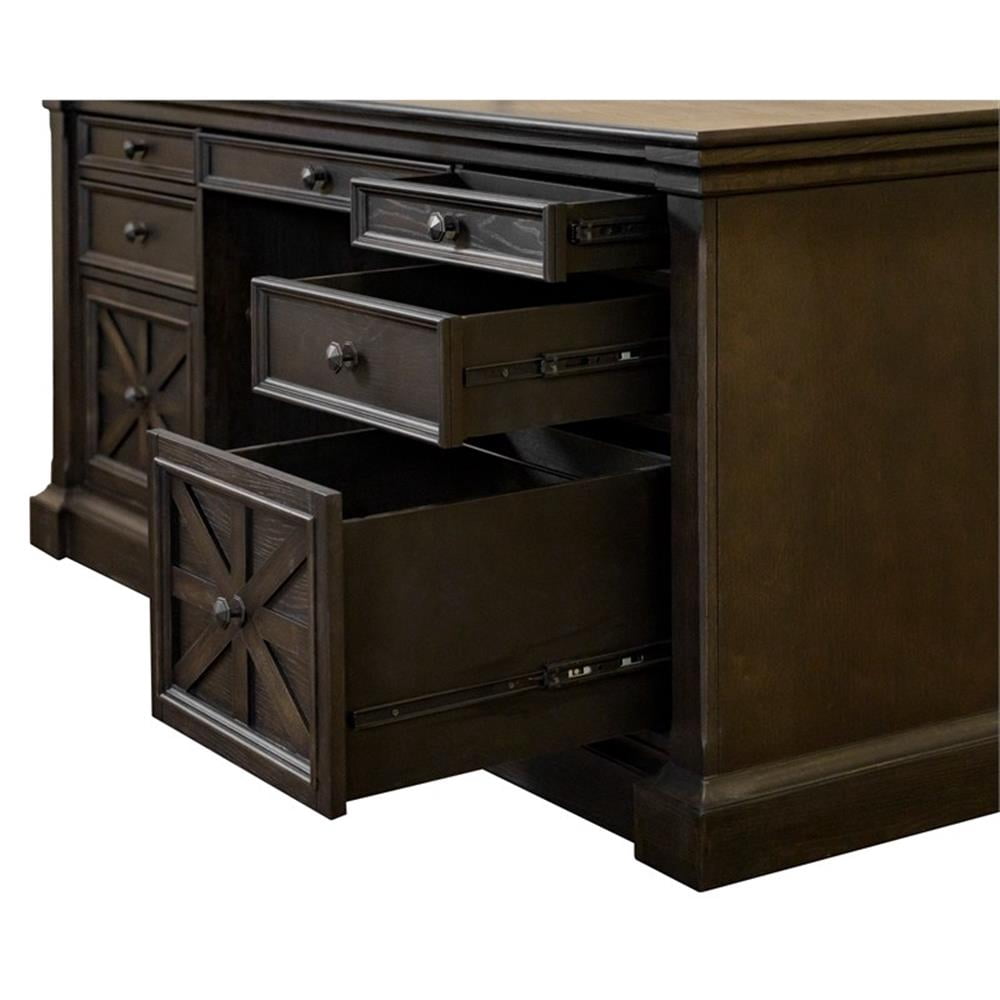 Pemberley Row Wood Dark Brown Executive Desk Double Pedestal Rectangular 66"W Fully Assembled