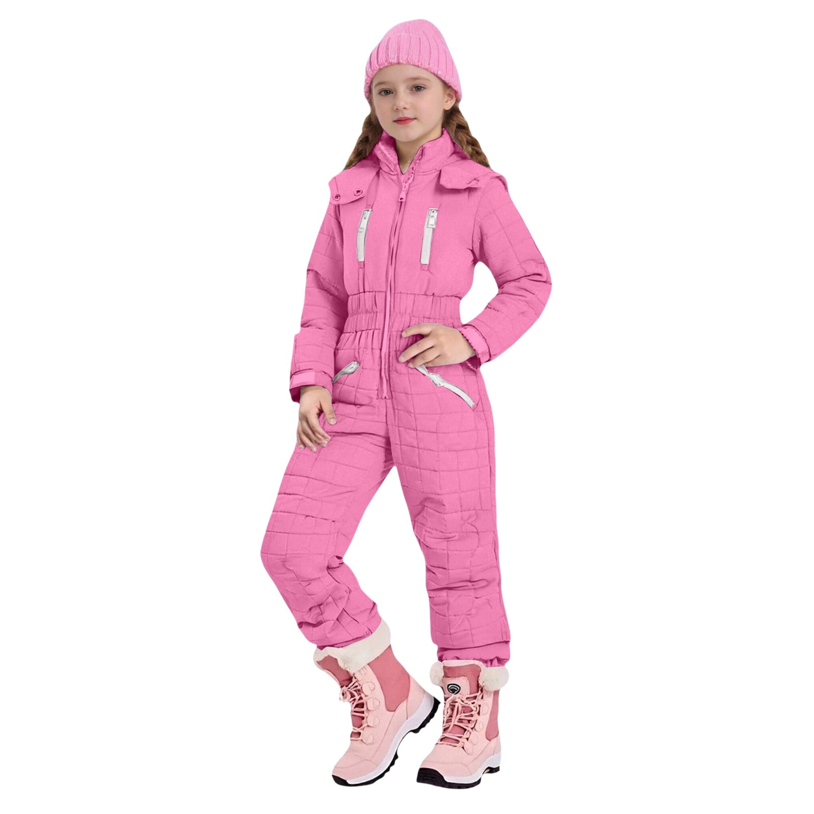 Mercatoo Hooded Ski Jumpsuit for Girls Boys Full Zip One Piece Quilted Snowsuit Teens Kids Elastic Cuffs Winter Warm Onesi𝗲 Outerwear
