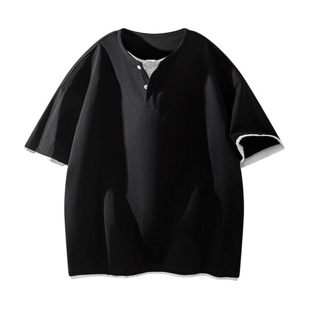 pstuiky camisetas de hombre, Camisa informal de manga corta holgada con cuello redondo y color liso para hombre ropa de hombre xxl