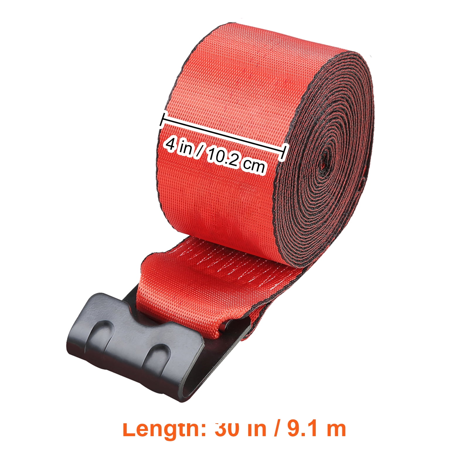 KFFKFF Tie-Down Straps, 4-inch x 30-ft, Load Support 6000 lbs, Max Tension 18000 lbs, Red Flat Hook Straps for Secure Hauling on Trailers, Farms, Emergency Services, Tree Protection, 10 Units