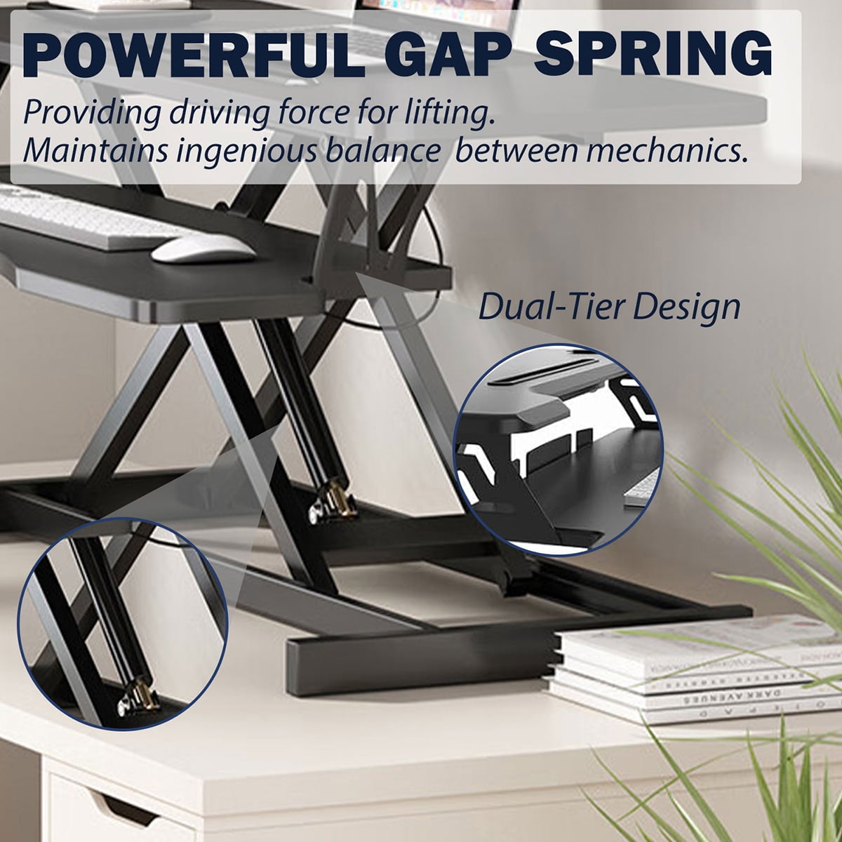 Height Adjustable Stand Up Desk Converter 32 Inch, Laptop Sit Stand Desk Riser for Table Tops and Home Office with Keyboard Tray, Black